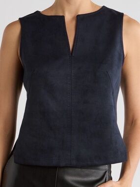 Max Studio Navy Suede Notch-Neck Sleeveless Top